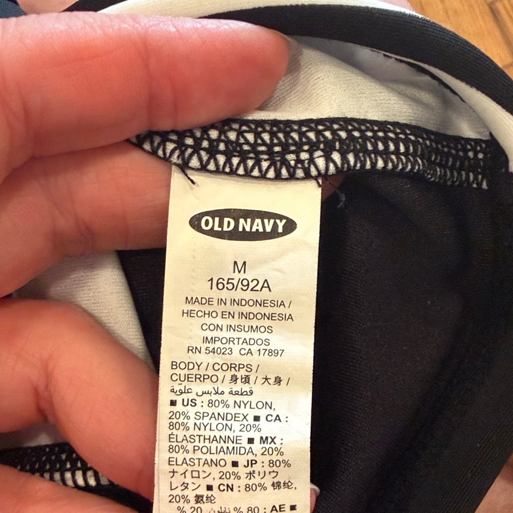 Old Navy Black Swim Crop Top with Black and White Stripes - Picture 2 of 2